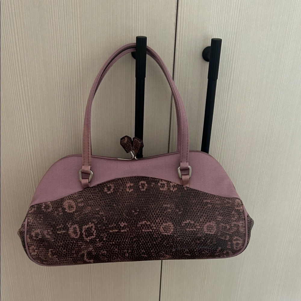 Prada Mauve Pink Leather Shoulder Bag with Python-Effect Panel - Picture 3 of 8